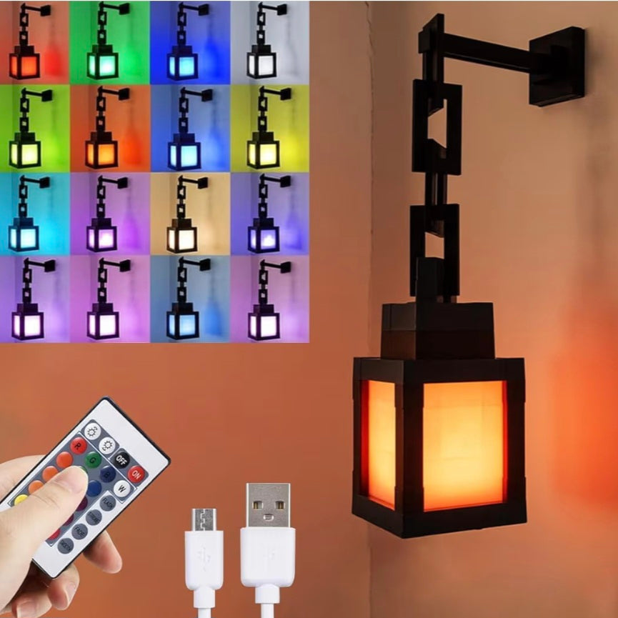3D Pixelated Lantern Night Light - USB Rechargeable Night Lamp - 16 Colors LED Mood Light Switch & Remote Control