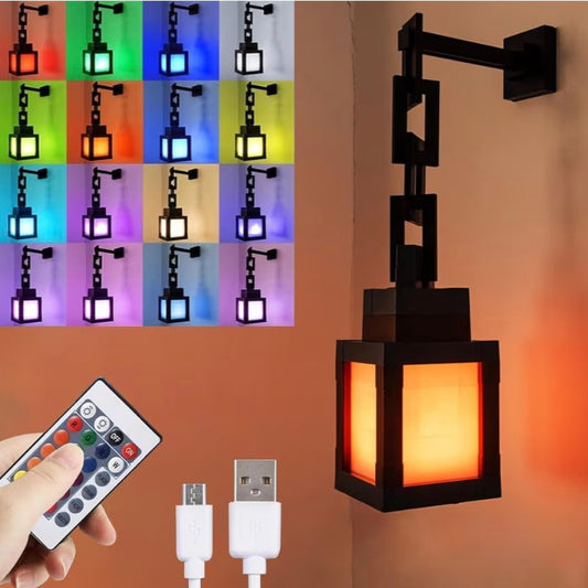 3D Pixelated Lantern Night Light - USB Rechargeable Night Lamp - 16 Colors LED Mood Light Switch & Remote Control