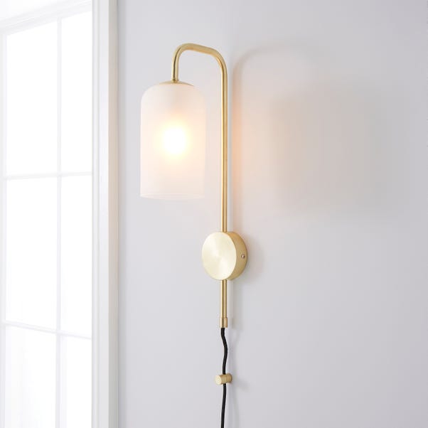 Palazzo Gold Metal & Frosted Glass Plug In Wall Light. Dunelm