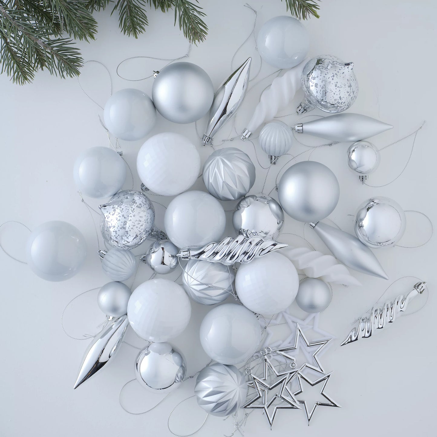 Silver effect Tonal Plastic Hanging decoration set, Pack of 40 - Silver