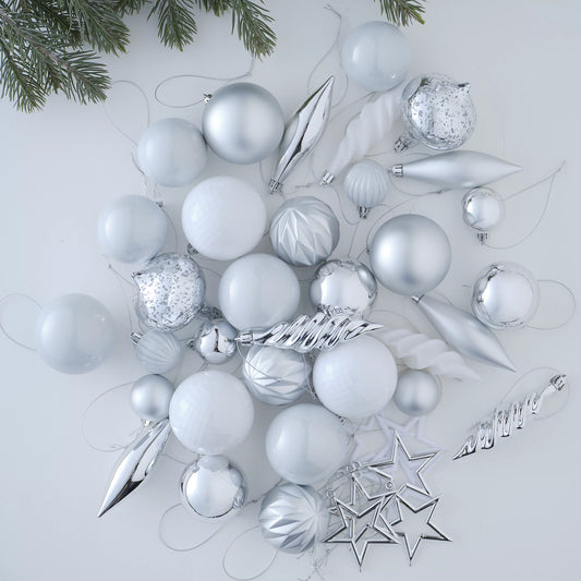 Silver effect Tonal Plastic Hanging decoration set, Pack of 40 - Silver