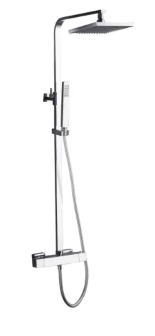 Column Shower Mixer Chrome | Cold and Hot Water Mixer, Water Saving | Easy Installation | Square Shower Bar, Stainless Steel