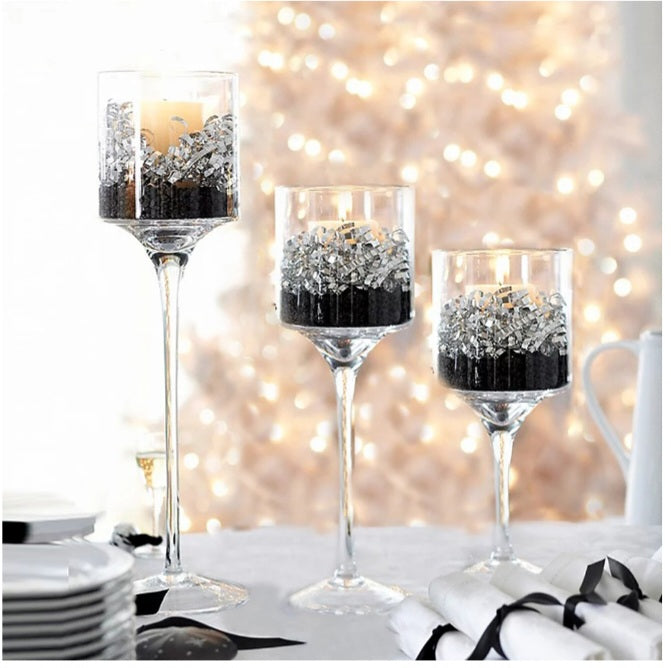 Set Of 3 Glass Candlesticks