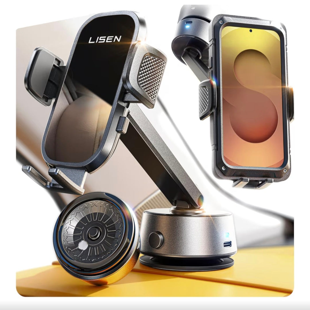 LISEN 2025 Car Phone Holder [ 1s Install & 360° Rotation] Windshield/Dashboard Phone Holder
