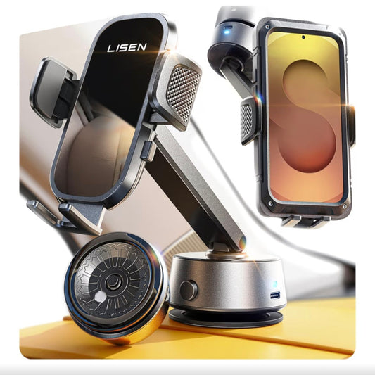 LISEN 2025 Car Phone Holder [ 1s Install & 360° Rotation] Windshield/Dashboard Phone Holder