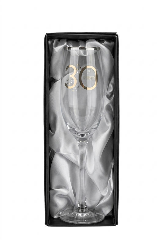 Birthday Champagne Flute Glass with Silver Detail In Gift Box- 30