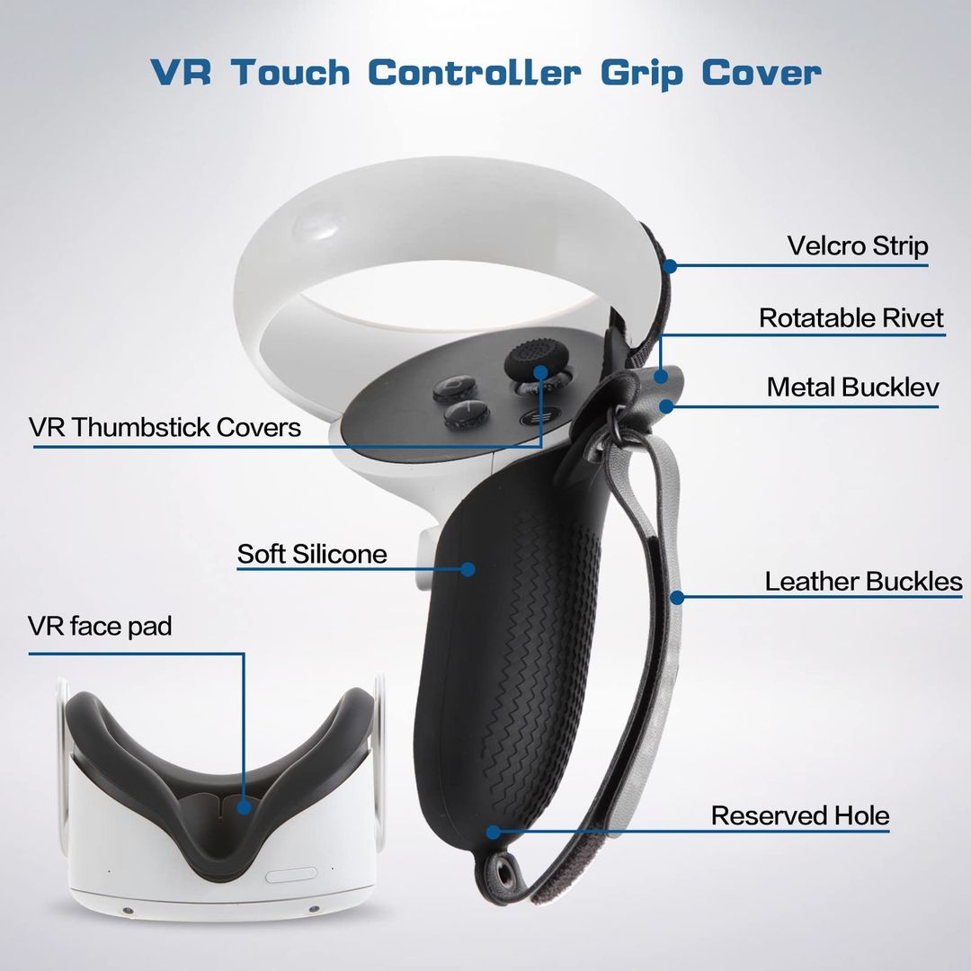 VR Accessories,Touch Controller Grips Cover Compatible With Oculus Quest 2,With 1Pcs VR Silicone Face Pad,Thumbstick Covers,Sweat-Proof/Anti-Throw/Adjustable