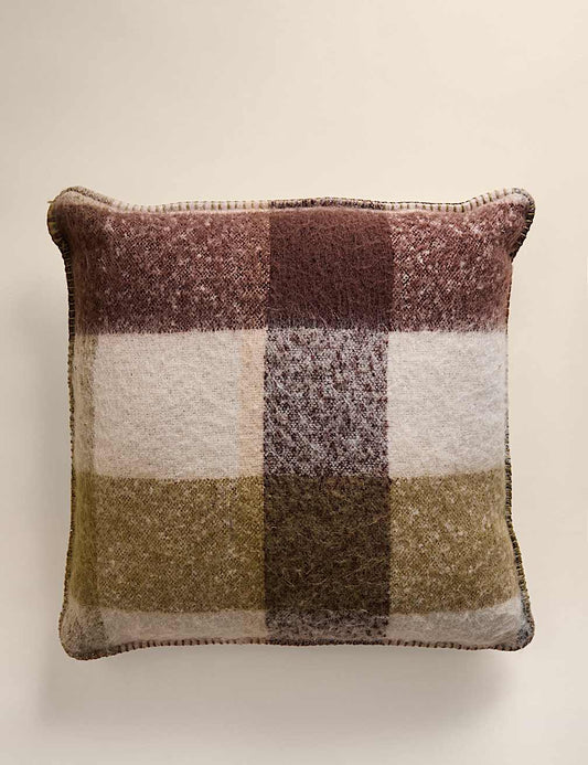 M&S Faux Mohair Brushed Checked Cushion