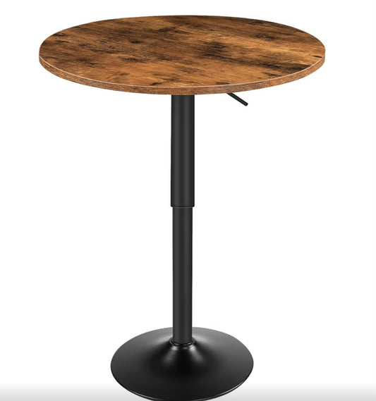 HOOBRO Bar Table, Height-Adjustable Round Pub Table 27-35.4 Inches with Sturdy Base, Modern Style, Easy to Assemble, Suitable for Small Space, Rustic and Black BF58BT01G1
