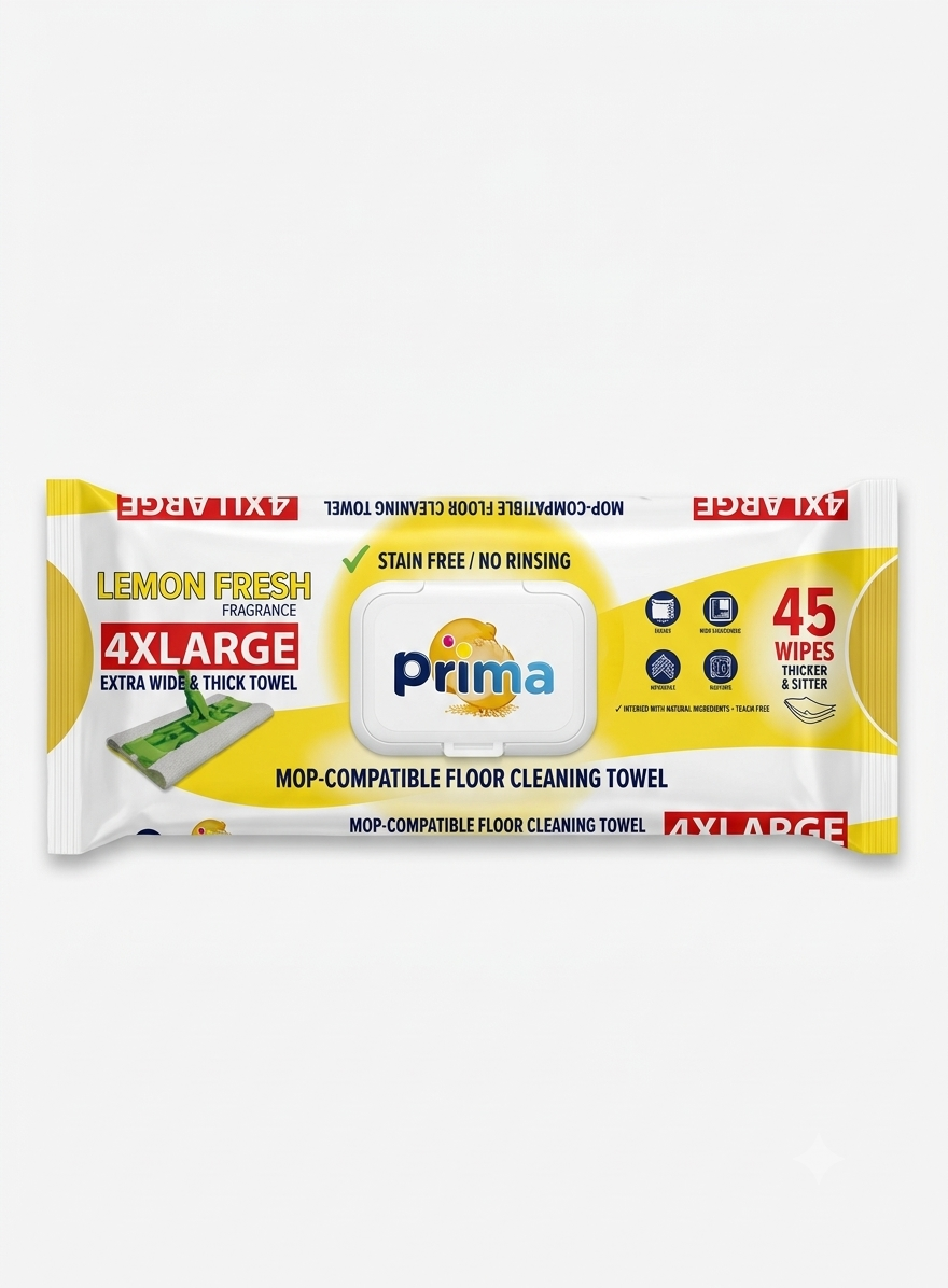 Prima Mop Compatible Floor Cleaning Towels - Lemon - 45 Wipes
