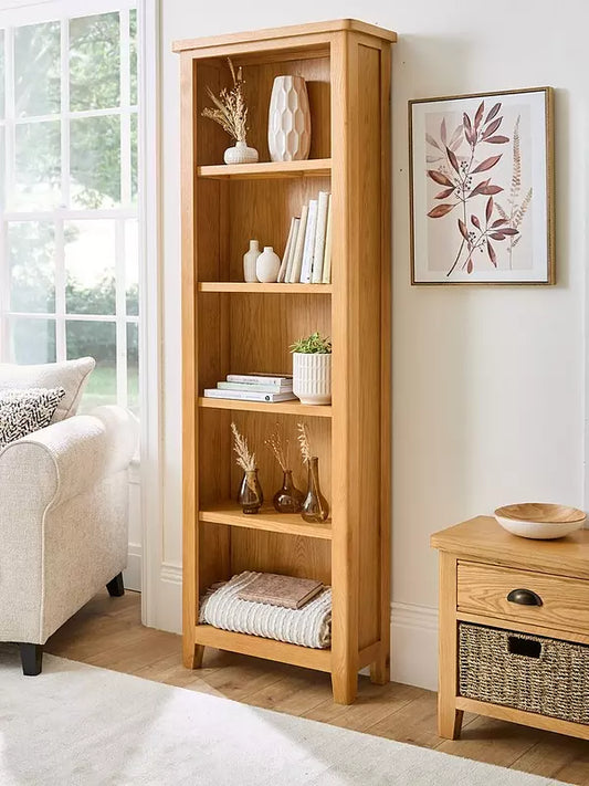 Ashwin Ready Assembled Large Bookcase Shelving in Rustic Oak - contains Solid Wood
