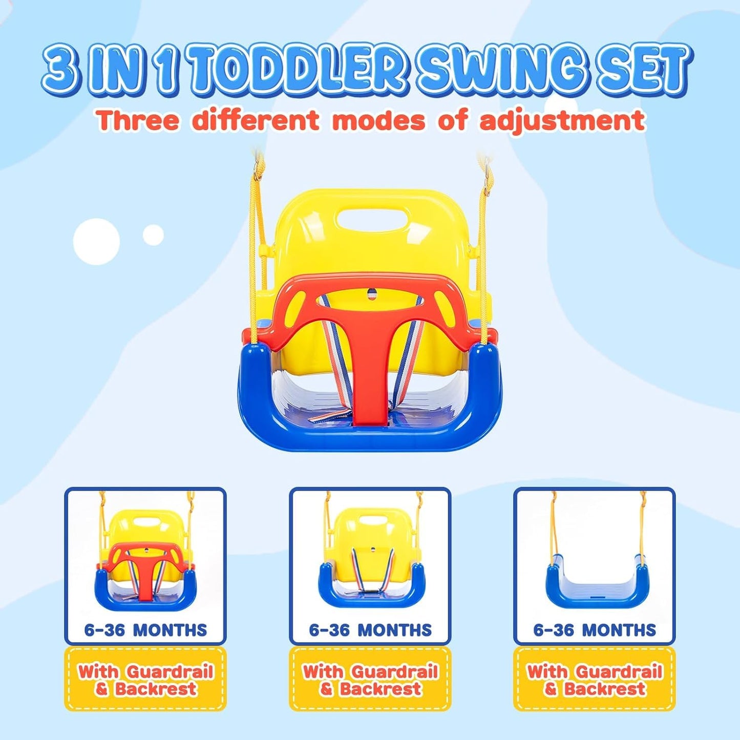 FUNLIO 3-in-1 Swing Set for Toddler with 4 Sandbags, Heavy-Duty Kid Swing Set with Safety Harness, for Backyard, Indoor/Outdoor Play, Folding Metal Stand & Clear Instruction, Easy to Assemble & Store