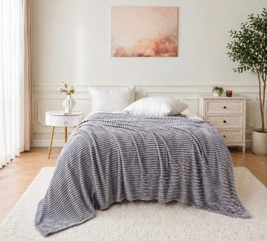 Supersoft King Size Ribbed Blanket Throw 200x240cm 3 colours