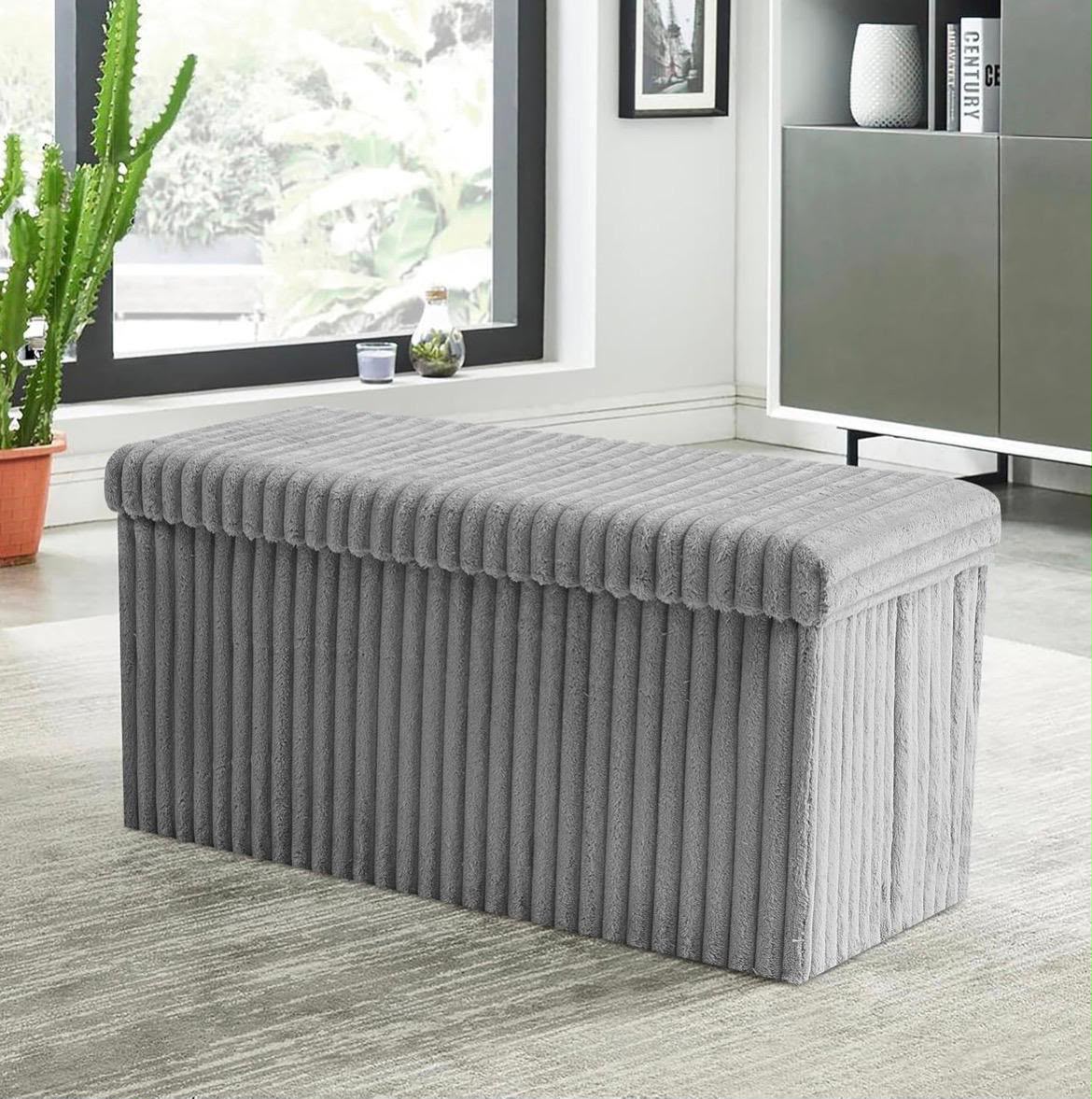 Luxury Ribbed Storage Ottoman in Pink, Grey or Black