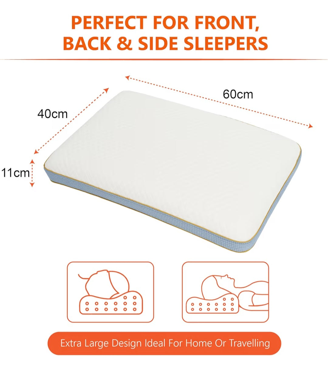 ComfyCozy Classic Memory Foam Pillow And Silk Eye Mask | Luxury Orthopedic Support Pillows For Neck Shoulder Back Pain | Ergonomic Contour Orthopaedic Anti Snore Front Side Sleeper | 60 * 40 * 11cm