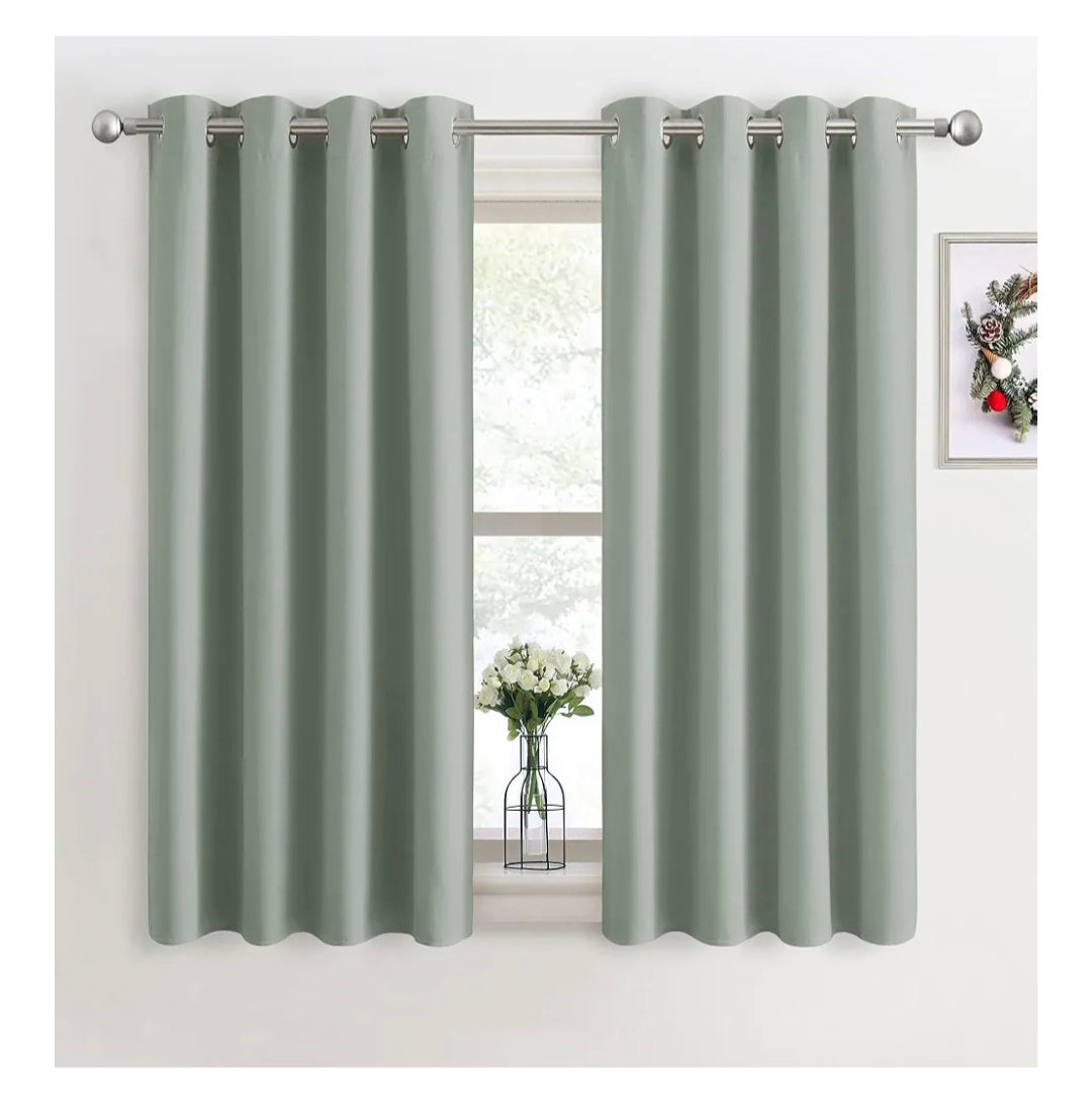 PONY DANCE Sage Green Blackout Thermal Insulated Eyelet Curtains for Bedroom, Living Room, Kitchen - 42 x 63 Inch each curtain - Reduce Noise, Energy Saving, Soft Fabric