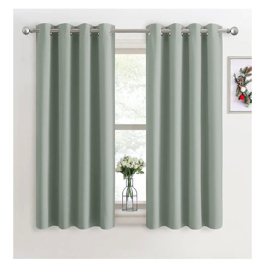 PONY DANCE Sage Green Blackout Thermal Insulated Eyelet Curtains for Bedroom, Living Room, Kitchen - 42 x 63 Inch each curtain - Reduce Noise, Energy Saving, Soft Fabric