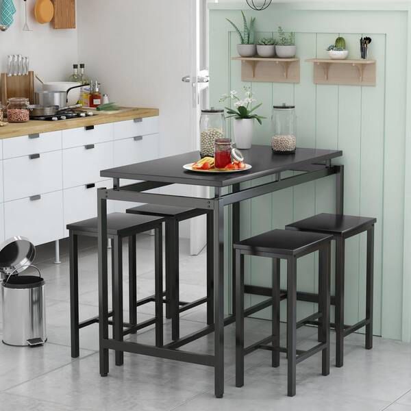 ZYMEN 120 * 60 * 89cm 5 Piece Dining Table Set Dining Set for 4 Wooden Table and 4 Stools *see description
