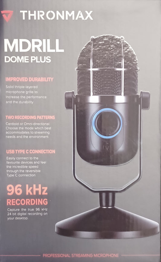 THRONMAX MDrill Dome Plus - Compact USB Condenser Microphone with a 96kHz Sample Rate / 24bit Bit Rate - Jet Black