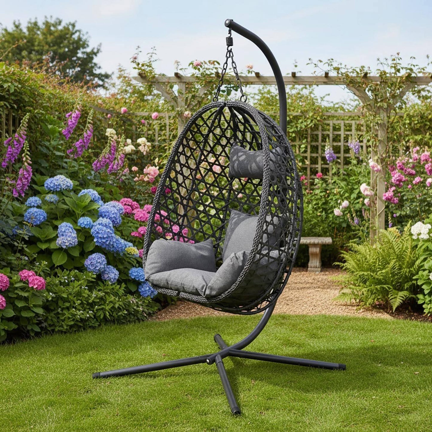 Aura Haus Swinging Egg Chair, Charcoal Grey, Black or Silver