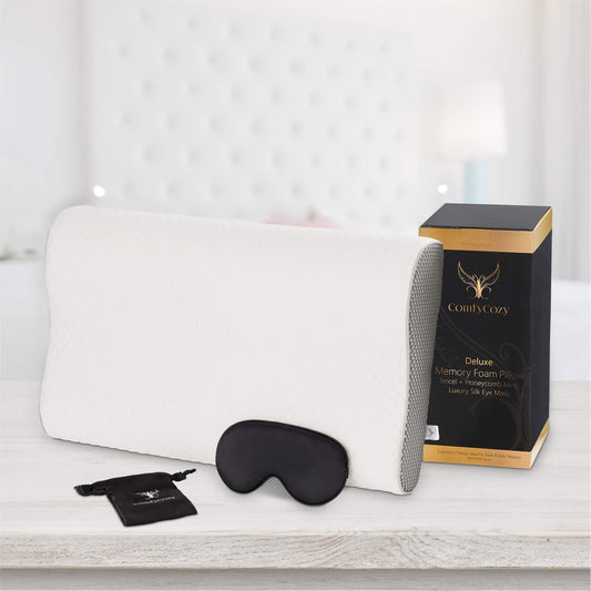 COMFYCOZY DELUXE MEMORY FOAM PILLOW TENCEL AND HONEYCOMB MESH LUXURY EYE MASK SET