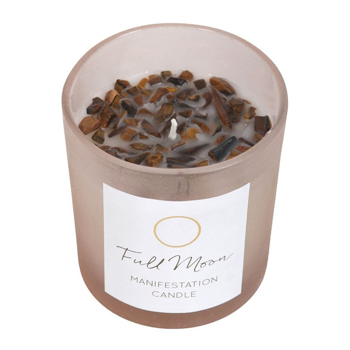 Full Moon Eucalyptus Manifestation Candle with Tiger's Eye in Glass Jar