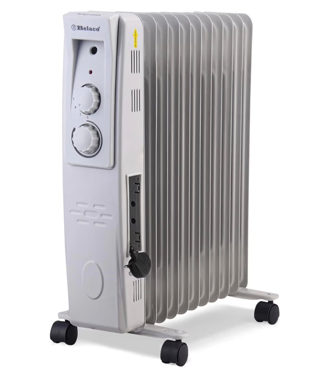 Belaco Oil Filled Radiator 11 Fins, Portable Electric Heater with Adjustable Thermostat, 3 Heat Settings, Overheat Protection, 2500W, Heavy-Duty Castors