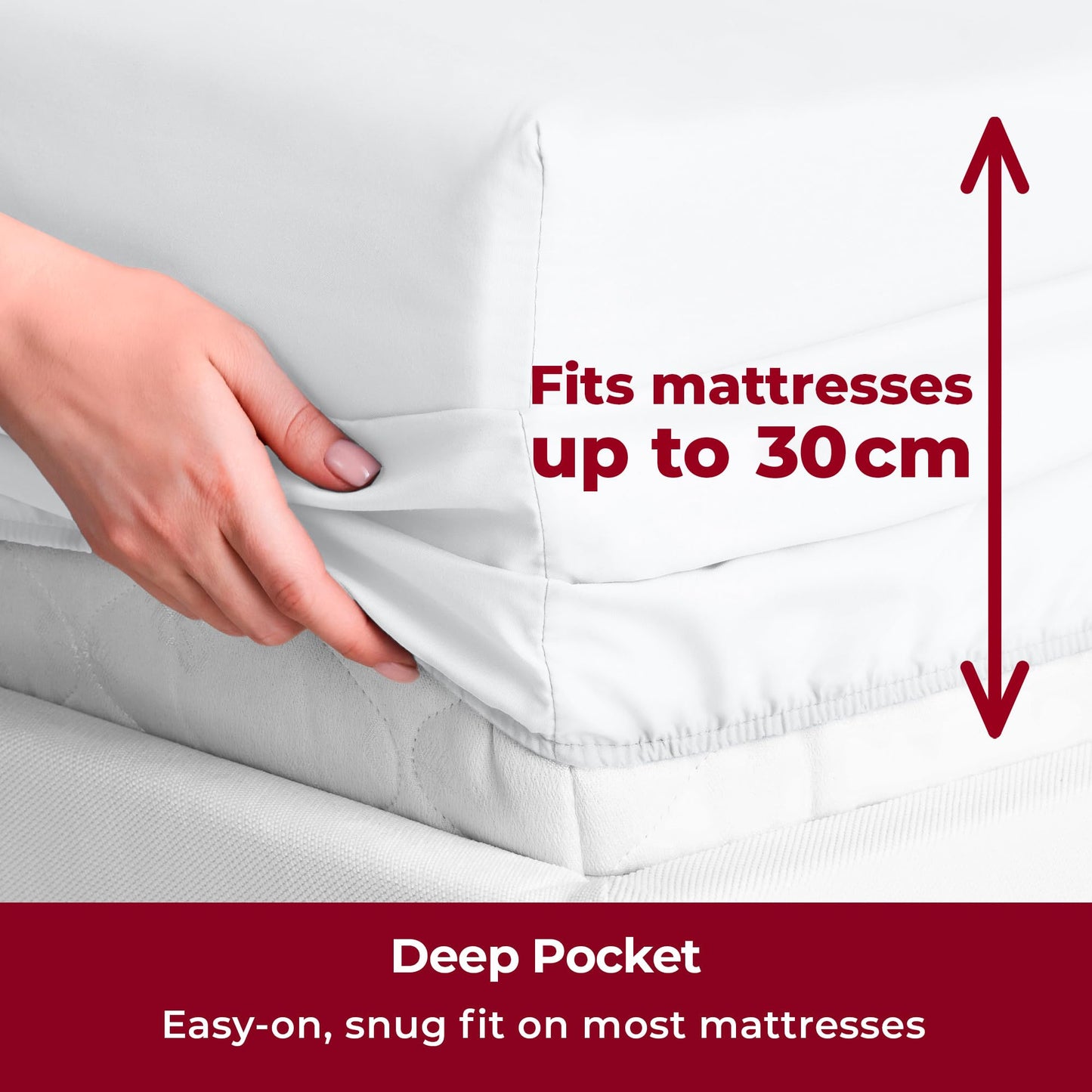 Ultra Soft Double Fitted Sheet 135x190cm - Deep 30cm Pockets, Fade & Wrinkle Resistant, White