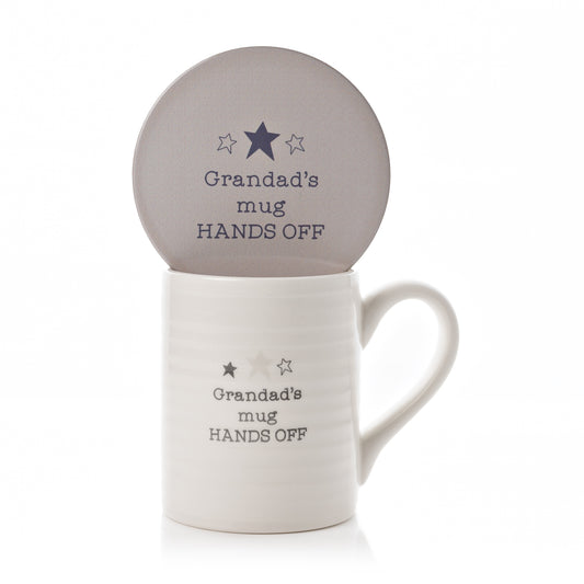'Grandad's Mug, HANDS OFF' Mug & Coaster Gift Set In Gift Box
