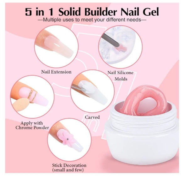 Solid Builder and Glue Gel for Nail Extension, Clear UV LED Hard Gel, 15ml.