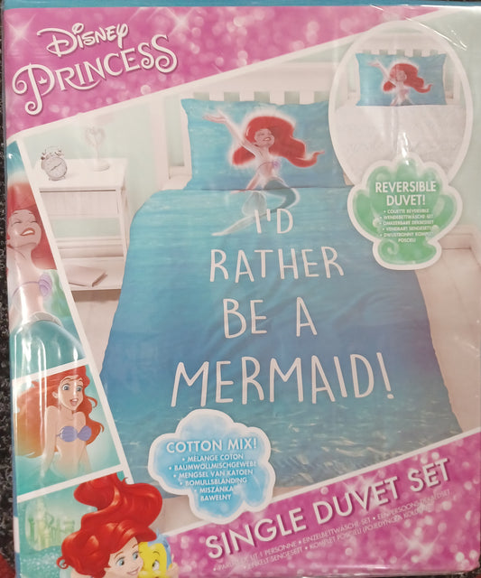 Disney Princess I'd Rather Be A Mermaid Reversible Single Duvet Set