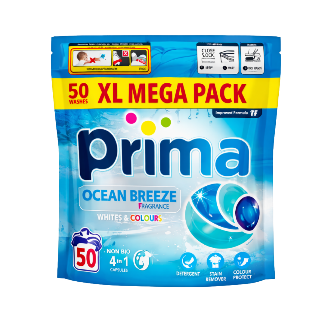 Prima 4-in-1 Non-Bio Laundry Tabs - Ocean Breeze - XL - 50 Pods