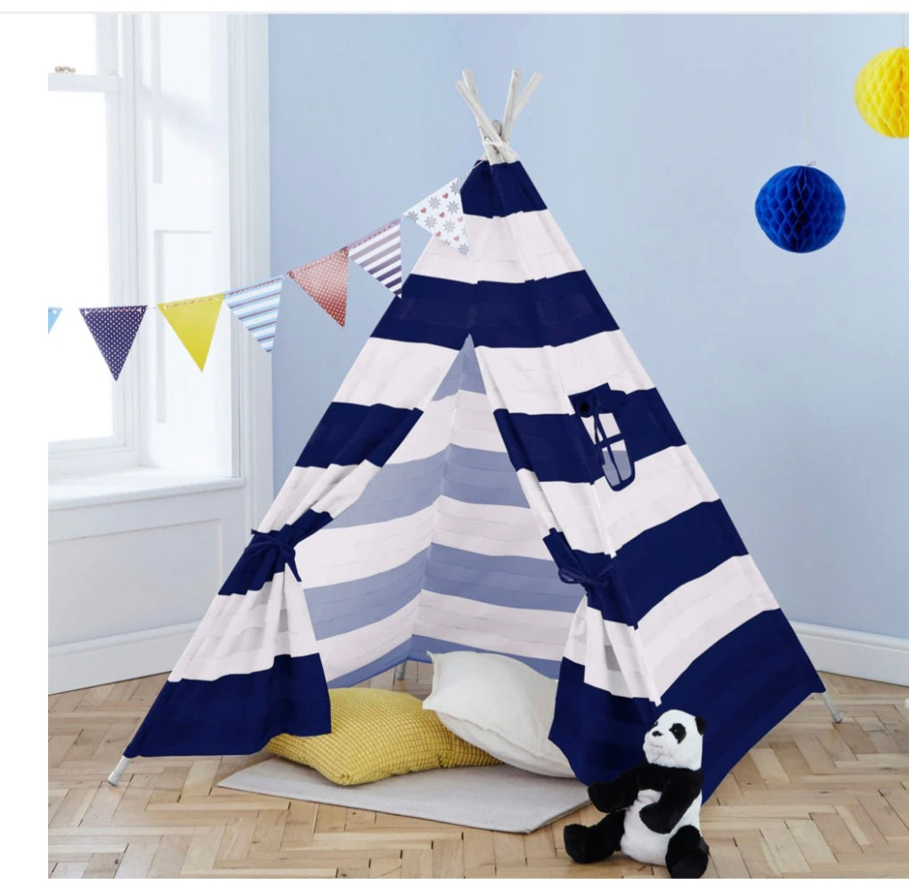 Neo Navy and White Stripe Canvas Kids Indian Tent TeePee