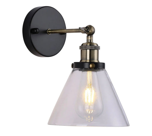 Industrial 1-Light Armed Sconce with Clear Glass Shade