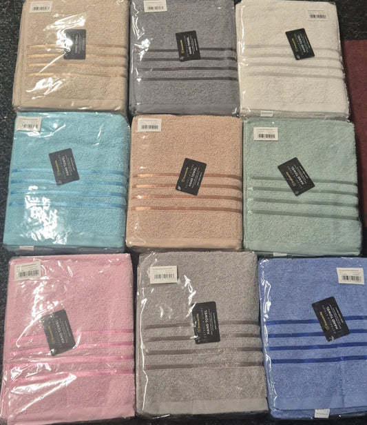Luxury Striped Hand Towels 3 Pack 50x90cm Various Colours
