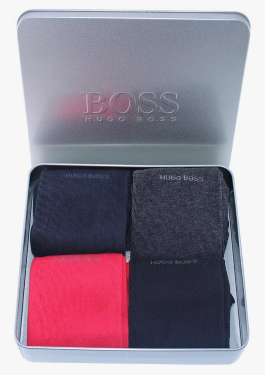 BOSS, Mens Socks Gift Box Tin with Pack of 4 Multicolour size 40-46