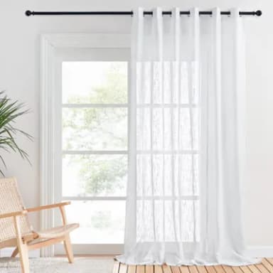 PONY DANCE Linen Look Voile Curtain 1 Panel for Room Divider - White Net Curtain for Living Room/Bedroom/Patio Door, Elegant Eyelet Top Windows Decor Lightweight Sheer Panel, 80 x 95 Inches