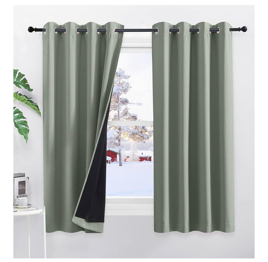 PONY DANCE Blackout Window Curtains Pair - Greyish Green Drape for Living Room, Office, Kitchen, Apartment Thermal Insulated Home Decor Curtain Privacy for Bedroom, 52x54-Inch,