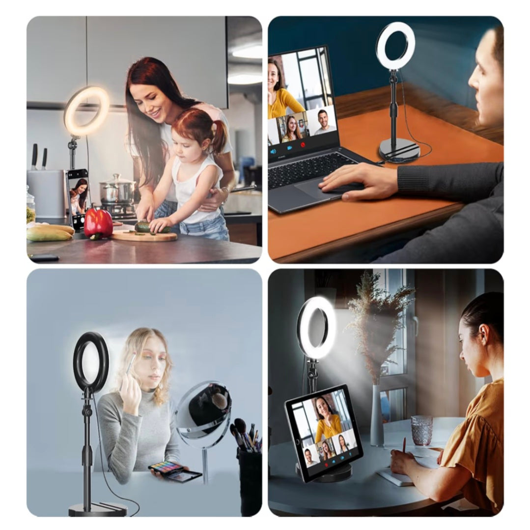 Desk Ring Light with Telescopic Stand, Travel Desktop Hola Light for Phone Selfie Laptop Zoom Video Calls Makeup Tiktok Reels Live Streaming