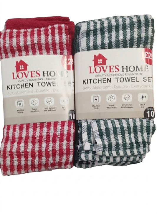 10 Pack Tea Towel 6 Assorted Colours