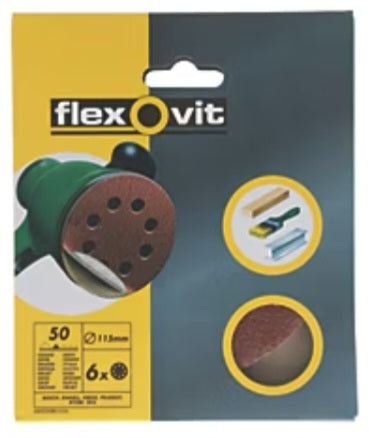 Flexovit A203F 60 Grit 8-Hole Punched Multi-Material Sanding Discs 115mm 6 Pack