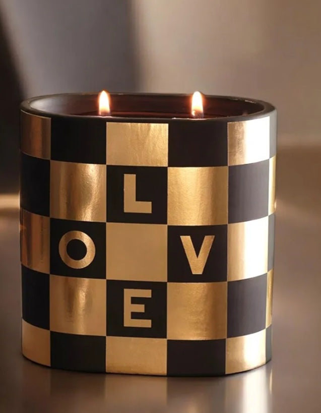 M&S 2 Wick Luxury Scented Candle Christmas Joy with Kelly Hoppen, Large, Black and Gold Checkered Design, Mulled Spices, Pine and Cedarwood Fragrance