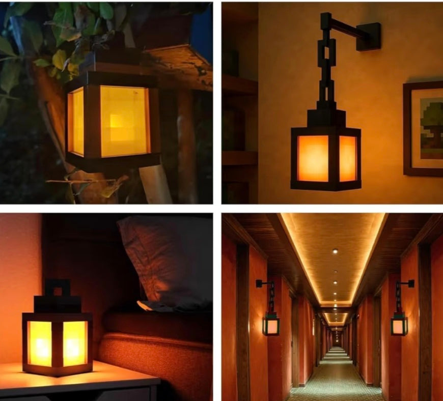 3D Pixelated Lantern Night Light - USB Rechargeable Night Lamp - 16 Colors LED Mood Light Switch & Remote Control