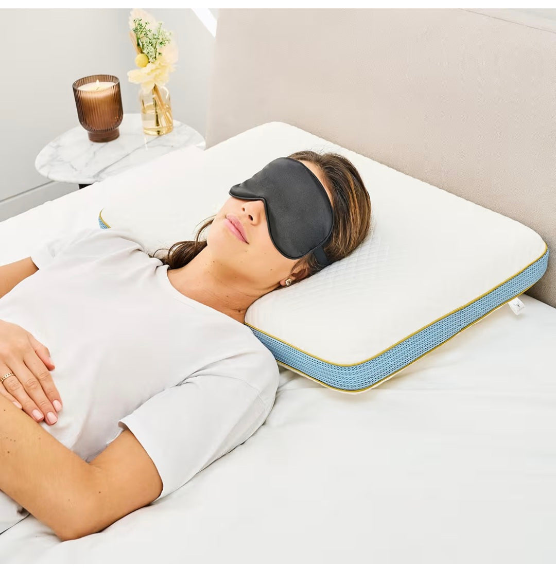 ComfyCozy Classic Memory Foam Pillow And Silk Eye Mask | Luxury Orthopedic Support Pillows For Neck Shoulder Back Pain | Ergonomic Contour Orthopaedic Anti Snore Front Side Sleeper | 60 * 40 * 11cm