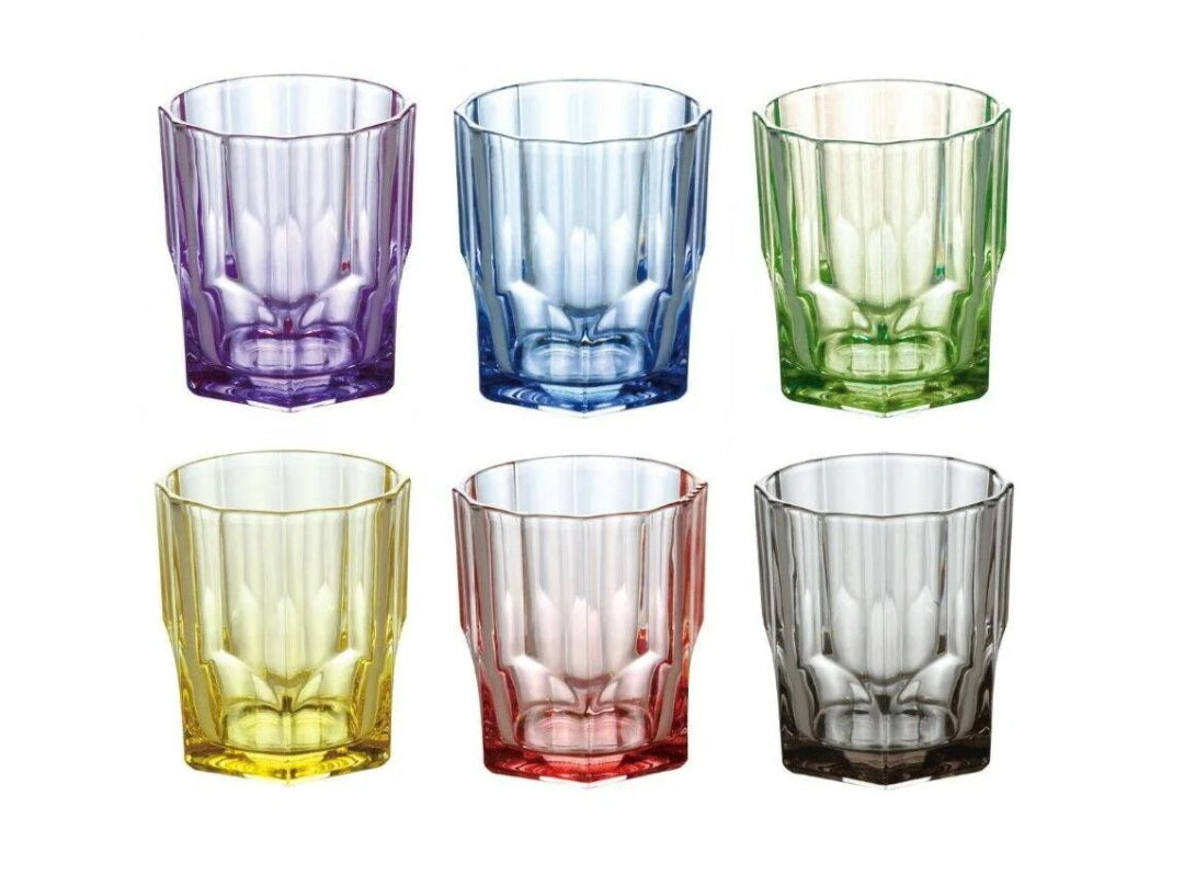 6 x Multicoloured 240ml Glass Tumblers