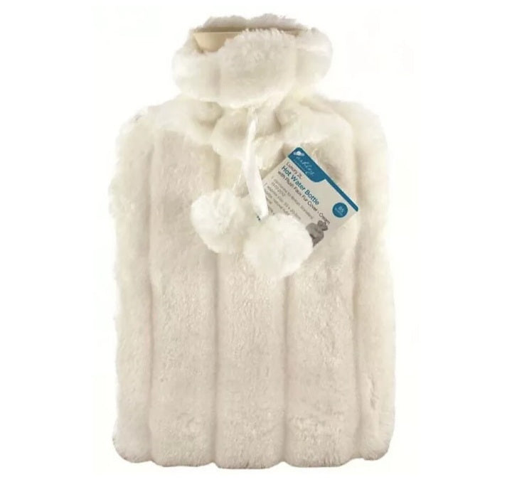 Ashley HW182 Hot Water Bottle with Plush Fur Fluffy Cover - Cream