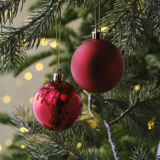 Red Plastic Round Christmas bauble set, Pack of 10 (D) 60mm