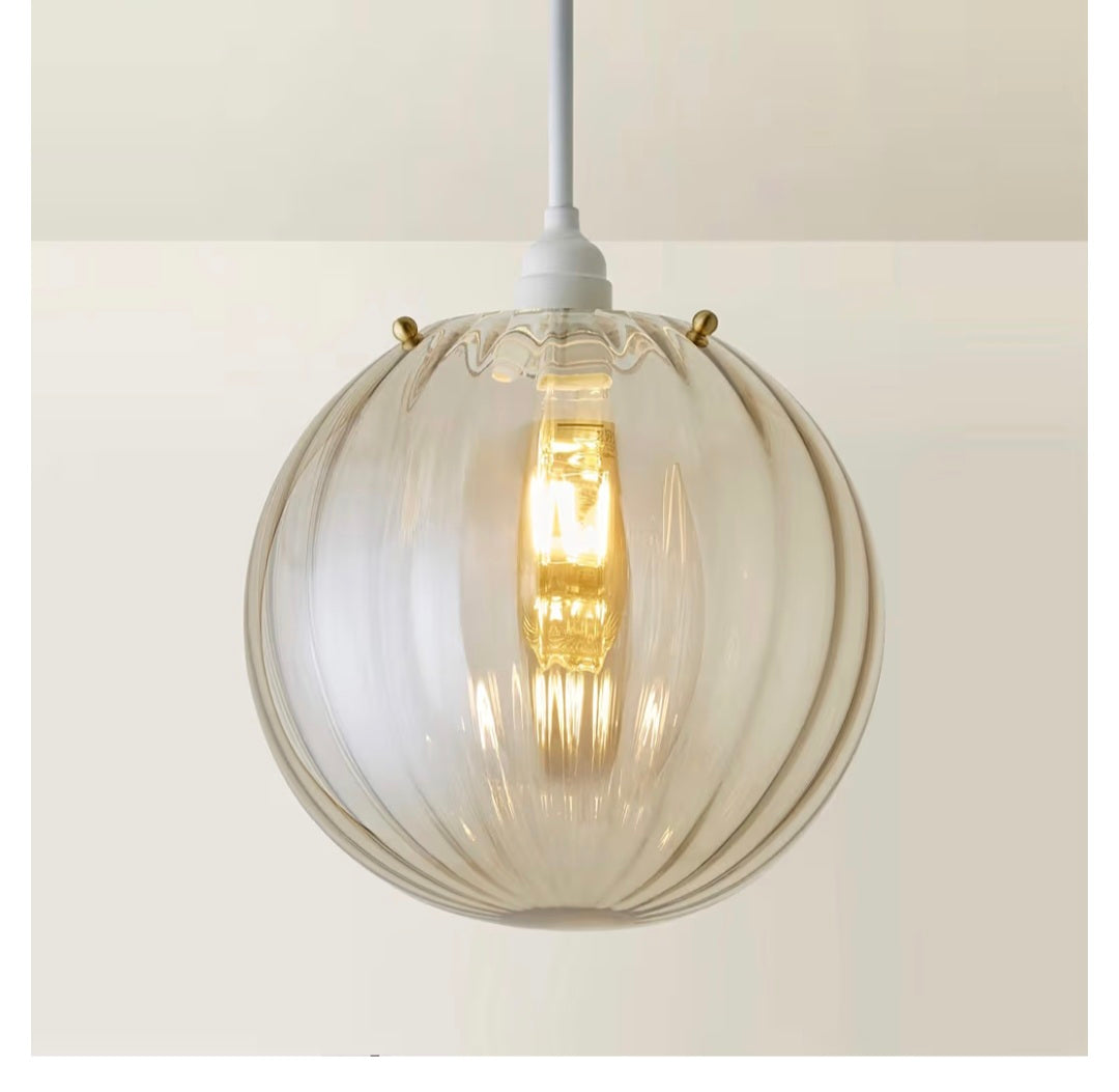 Amber Tinted Ribbed Glass Globe Easy Fit Ceiling Light Shade | Lamp Shades, Home Décor & Improvement Essential | 25cm