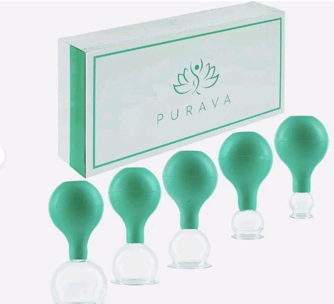PURAVA Cupping Therapy Set with Suction Ball Glass Cupping Set for Neck & Back