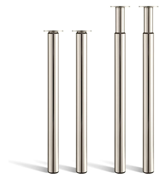CROWNSHOP Table Legs, Adjustable Metal Breakfast Bar Leg, 71-110 cm Height, 60 mm Diameter, Folding Design for Kitchen Worktop, Dining Table (Nickel Brushed, 4PCS)